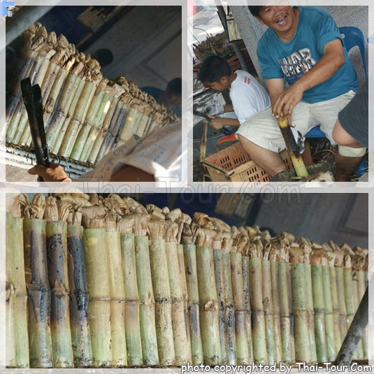 เสร็จจากการไหว้พระ....
	ของขายในงานเพียบ
	ข้าวหลาม มีไม่น้อย
	ไม้ไผ่ขนกันมาเป็นต้นๆ ปลอกและเผากันเห็นๆ