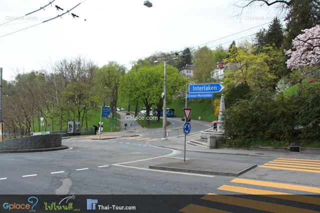 Road to Interlaken and Lausanne. Across this street and walk up to the little hill, you will find another view point and a rose garden.