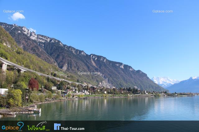 from the window of the castle,
the Alps and Lake Geneva