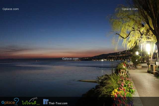 Geneva Lake with night shot, from the front of my Hotel.